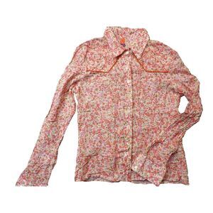 Vtg B. TRUE Western Womens SZ Large Button Up Top 90's Y2K Light Red Floral~ USA